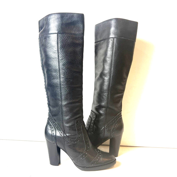 Michael Kors Shoes - Michael Kors Black Pebbled Leather Wingtip Knee High Boots Shoes Women's Size 6M